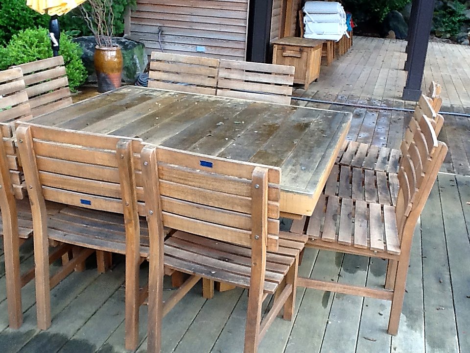Weathered teak dining set, before refinishing in Birmingham, MI