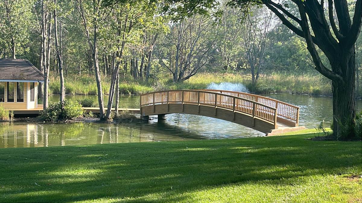 Freshly stained footbridge in Chelsea, MI