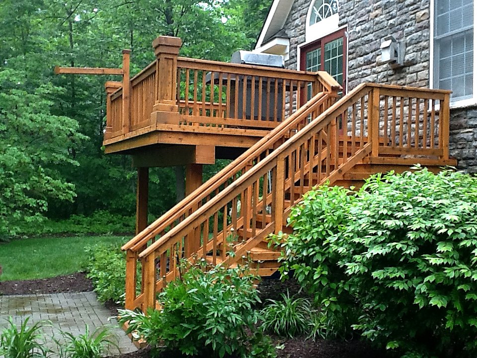 Freshly stained elevated deck in Novi, MI