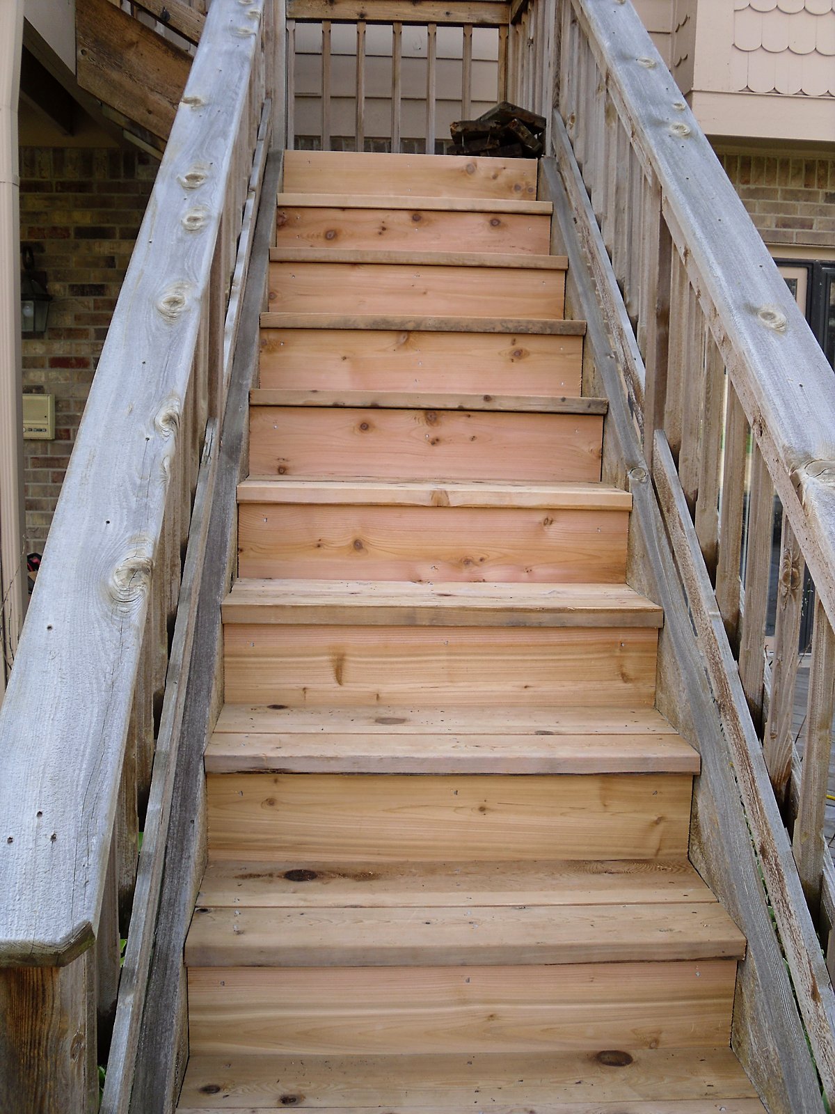 Freshly rebuilt cedar stairs in Southeast Michigan