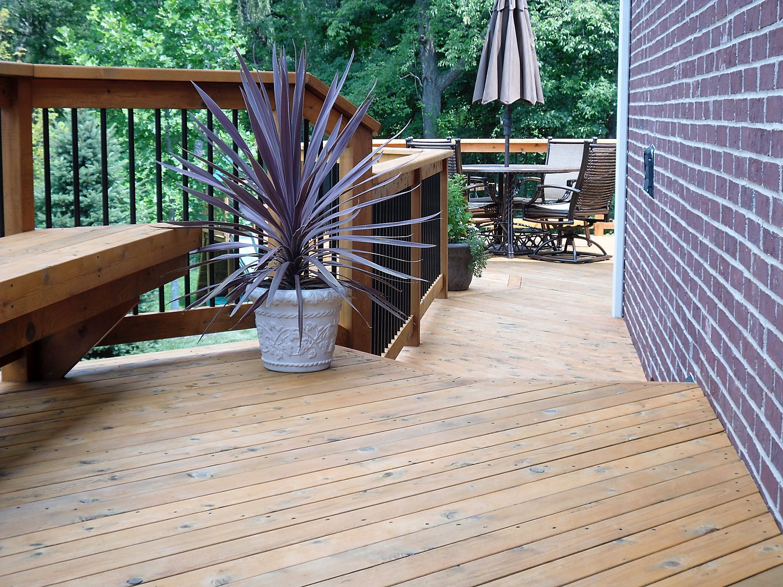 Freshly re-stained cedar deck in Southeast Michigan
