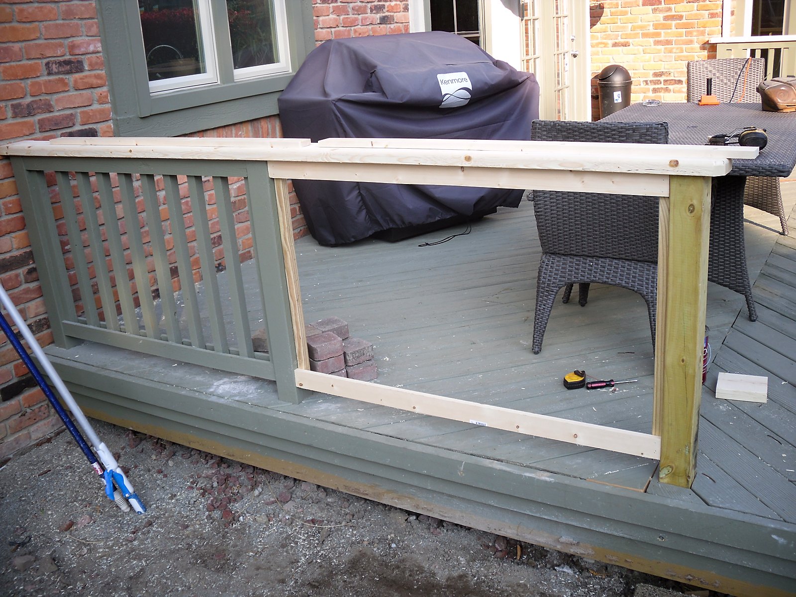 New wood deck railing, in progress in Canton, MI