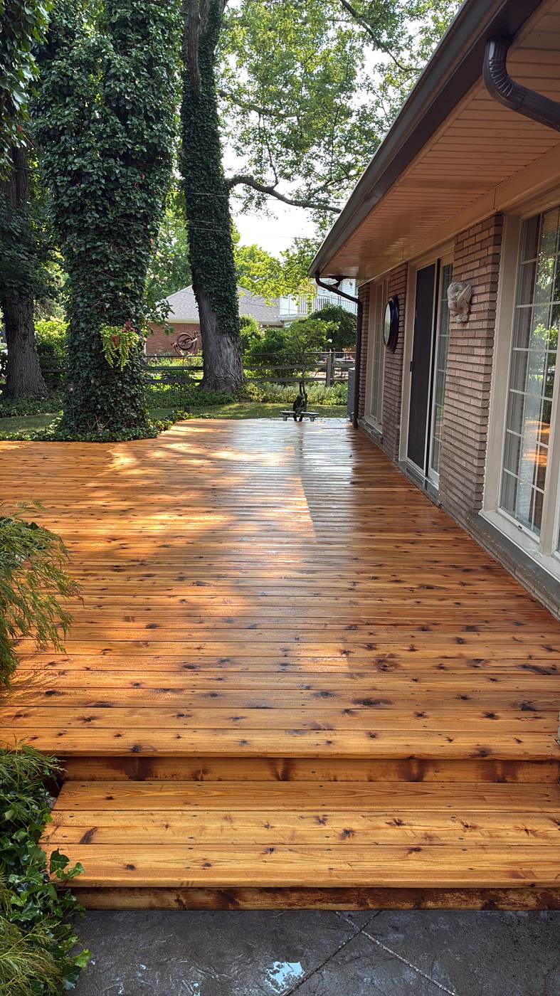 Deck stain in progress in Milford, MI