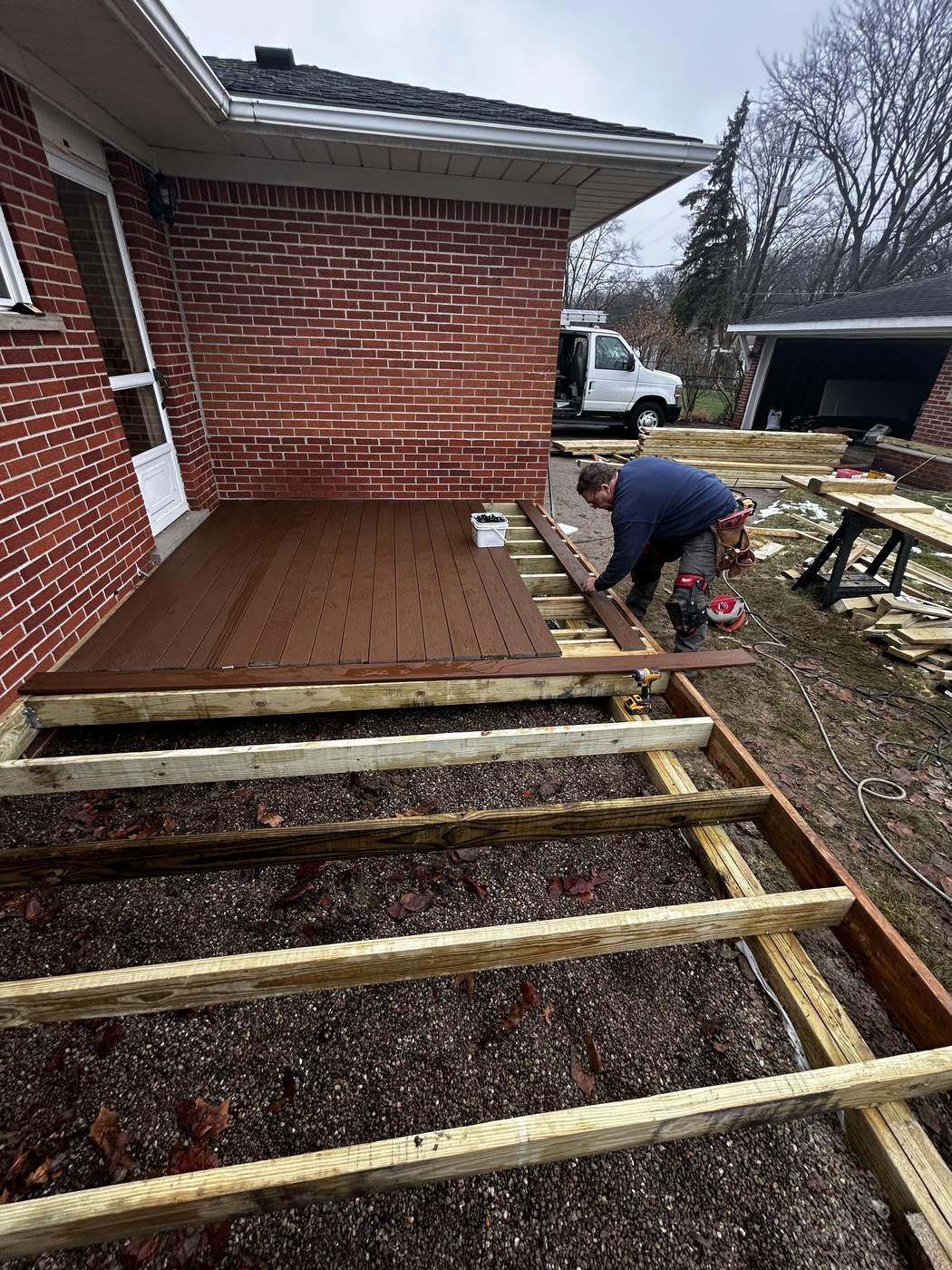 Deck repair in progress in Woodhaven, MI